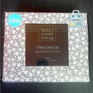 Queen 4-Pc Sheet Set Gray w/ White Floral Flowers - 160 West Living -  NEW NIP